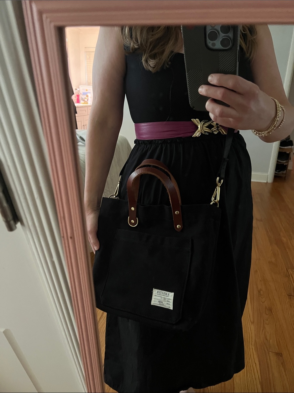 R. RIVETER Black Washed Canvas + Brown Leather Tote Bag EUC